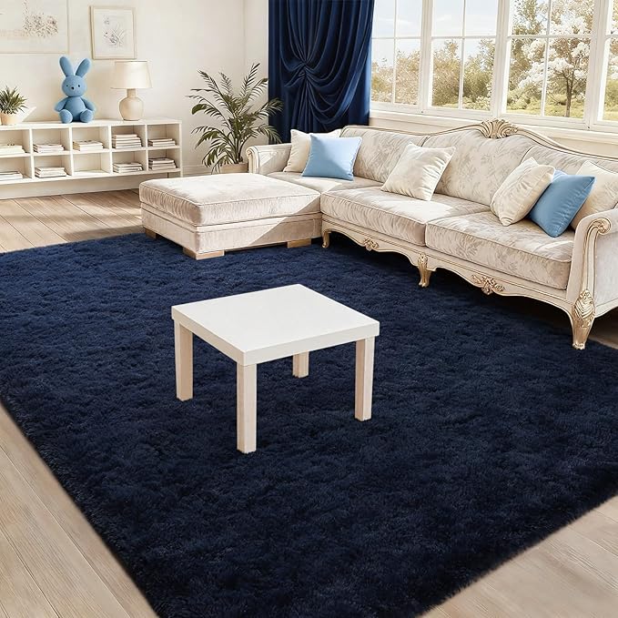 BENRON Navy Blue Fluffy Rugs for Living Room Bedroom 4x6, Soft Plush Fuzzy Shaggy Rugs for Kids Girls Boys Room Decor, Washable Indoor Floor Carpets