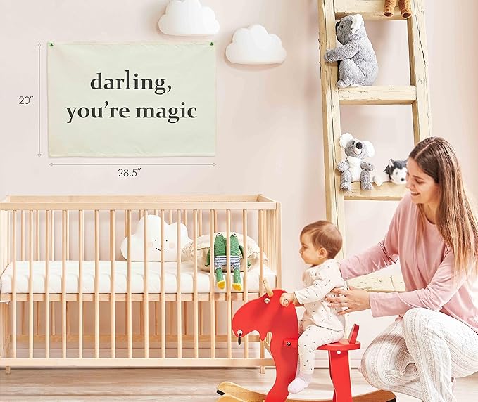 Nursery Canvas Banner Wall Decor Hanging Rectangular Flag Sign Art for Baby Kids Boy Girl,Babyroom Bedroom Playroom Decor,Christmas Gift for Nursery Wall Decor-Darling You’re Magic-28.5"L x 20"W