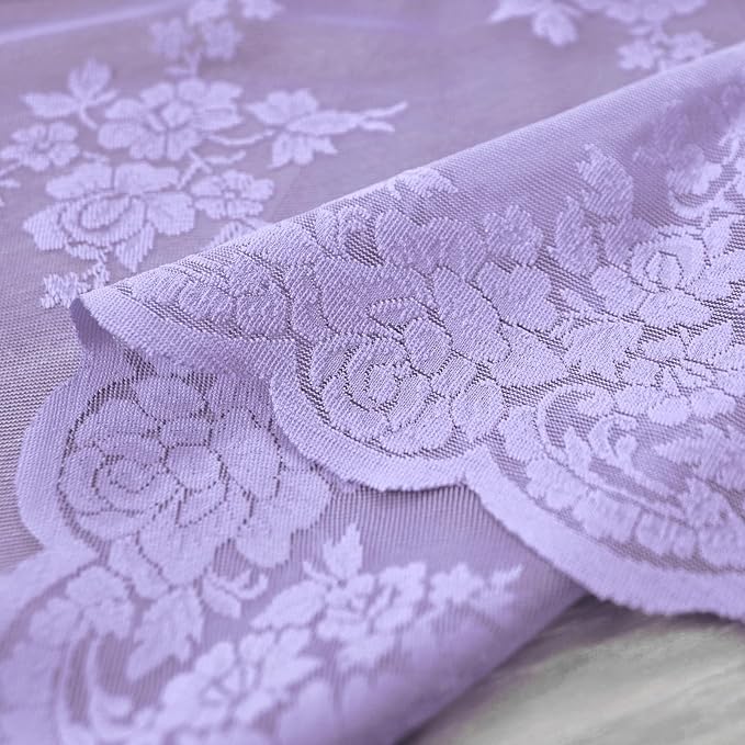 Kotile Light Purple Sheer Curtains 72 Inch Length 2 Panels Set, Country Rustic Floral Lavender Vintage Lace Curtains for Girls Bedroom, Rod Pocket Privacy Sheer Window Curtain Drapes, 52 x 72 Inch