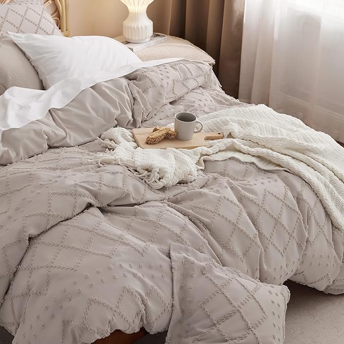 Bedsure Boho Duvet Cover King Size - Linen Breathable & Soft Boho Bedding, Machine Washable Comforter Cover for All Seasons, Includes 1 Duvet Cover 104"x90" with 2 Pillow Shams & Zipper Closure