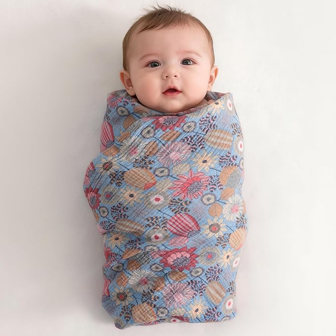 NTBAY 2 Layer Muslin Cotton Baby Swaddle Blanket, 30x40 Soft and Breathable Receiving for Newborns and Infants, Perfect for Crib, Stroller, Travel, Lightweight Nursery Blanket, Boho Flower