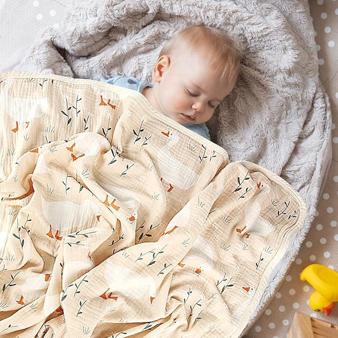 Breling Silly Goose Muslin Baby Blankets for Girls Boys, 100% Cotton Crib Blanket for Infant Toddler, 40 x 36 Inch Soft and Lightweight Nursery Swaddling Wrap