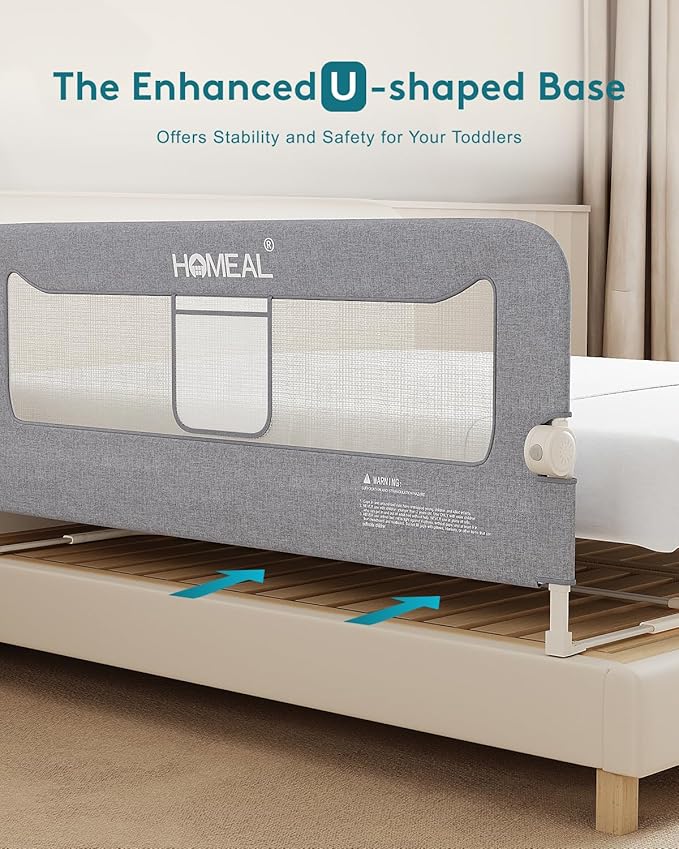 HOMEAL Bed Rail for Toddlers, 59in Swing Down Baby Bed Rail Guard, Toddler Bed Rails for King Size Beds, Twin, Full, Queen, Bed Guard Rail for Toddlers, Grey
