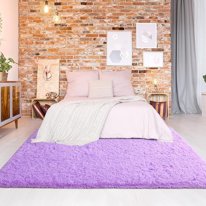 Merelax Soft Modern Indoor Large Shaggy Rug for Livingroom Bedroom Dorm Kids Room Home Decorative, Non-Slip Plush Fluffy Furry Fur Area Rugs Comfy Nursery Accent Floor Carpet 8x10 Feet, Purple