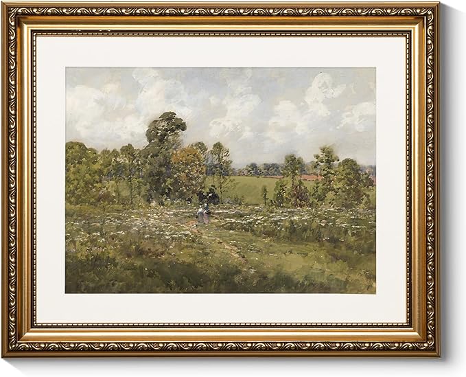 ARPEOTCY Vintage Gold Framed Wall Art, Wildflower Field Blossom Meadow Paintings, Victorian Wall Decor for Living Room Bedroom Bathroom, Canvas Prints Antique Pictures Frame 13x16 inch