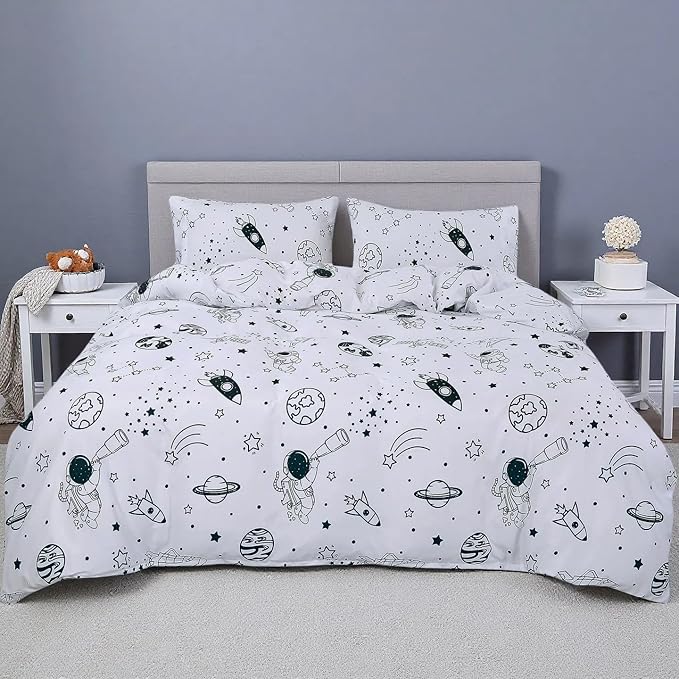 MAG 3Pcs White and White Space Duvet Cover Full,Space Bedding,Galaxy Duvet Cover Set,for Toddlers Kids,Boys Teens and Girls,Soft Microfiber,no Comforter Inside.