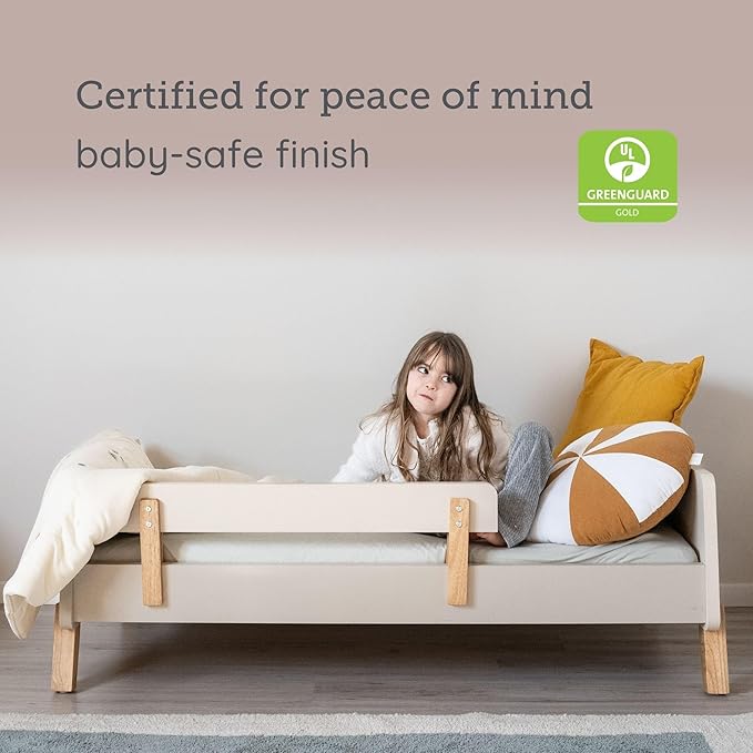 dadada Muse Toddler Bed with 2 Removable Safety Rails. Montessori Bed for Kids. Sturdy Solid Wood Frame, Fits Standard Crib Mattress, Easy to Assemble, Toddler Bed for Boys & Girls - Almond Milk