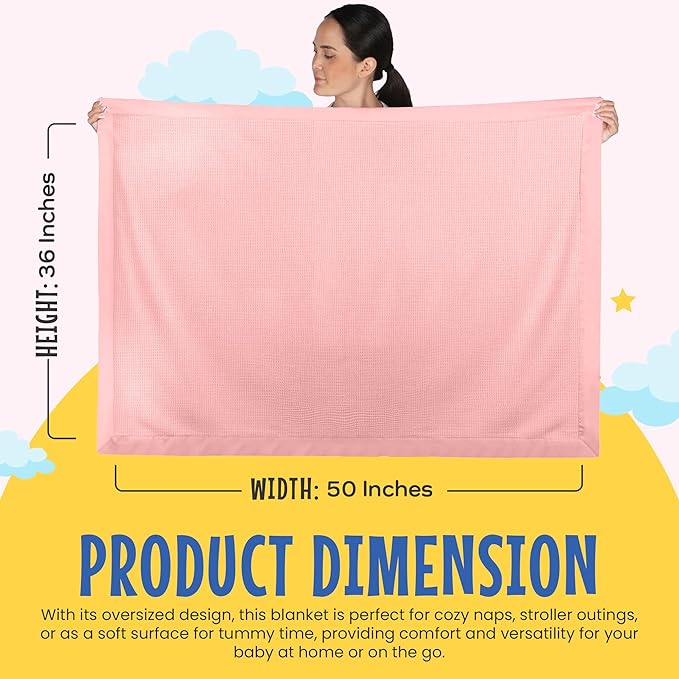 Blankets - Thermal Waffle Warm Baby Blanket for Crib - Soft and Cozy Baby Crib Blanket for Nursery, Stroller, or Naptime Comfort - Ideal Shower Gift - Pink, Nylon Trim (36" x 50")