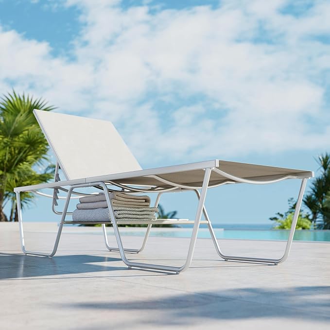 MFSTUDIO Outdoor Chaise Lounge Chairs of 2, Reclining Lounger Chairs with 5 Adjustable Positions, Pool Beach Lounge Chairs, Textilene, Outdoor Lounger Seating Furniture