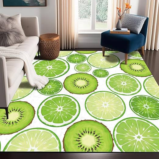 Green Kiwi Fruit Rug for Bedroom Dorm Living Room Chinese Gooseberry Area Rugs Throw Rug Floor Mat Pad Doormat Carpet, 5' x 7'(150 x 210cm)