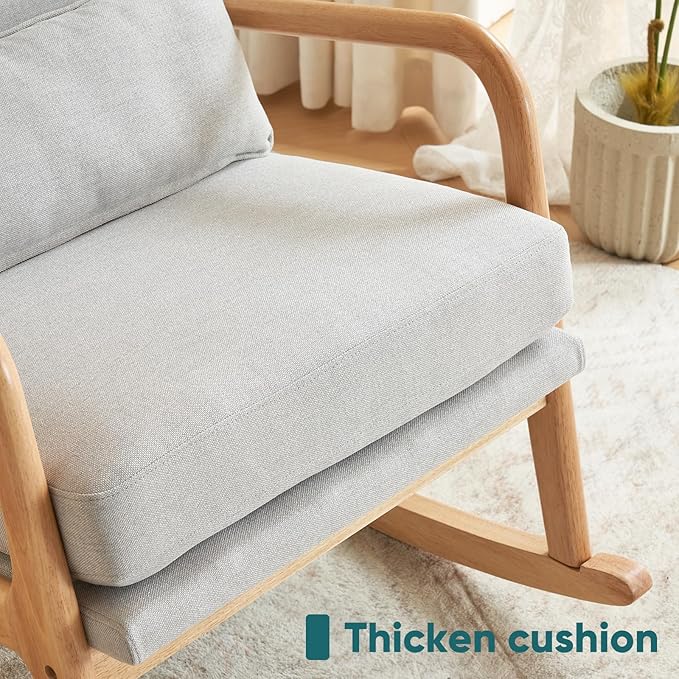 JOYBASE Rocking Chair, Nursery Glider Rocker Chair, Nursing Rocking Accent Chair, Modern Comfy Lounge Armchair with High Backrest for Indoor, Living Room, Bedroom, Nursery (Light Grey, Linen)