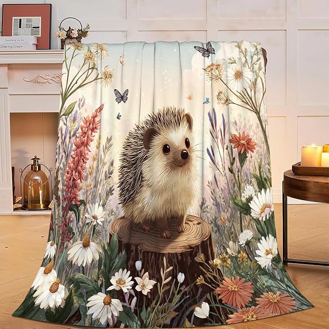 Hedgehog Blanket Cute Hedgehog Throw Blanket Soft Cozy Fleece Fuzzy Stuffed Plush Flannel Gifts for Girls Women Boys Kids Adults 60"X80"