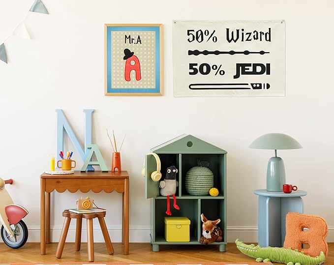 50% Wizard 50% Jedi Boys Nursery Banner Wall Decor-Playroom Baby Room Bedroom Kindergarten Wall Decorations-Baby,Shower Gift for Boys Kids-Rectangular Canvas Flag Banner