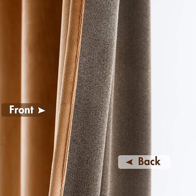 MIULEE Gold Brown Velvet Curtains Thermal Insulated Blackout Curtain Fall Drapes for Bedroom Living Room Darkening 96 Inches Long Curtains Panels Rod Pocket Set of 2