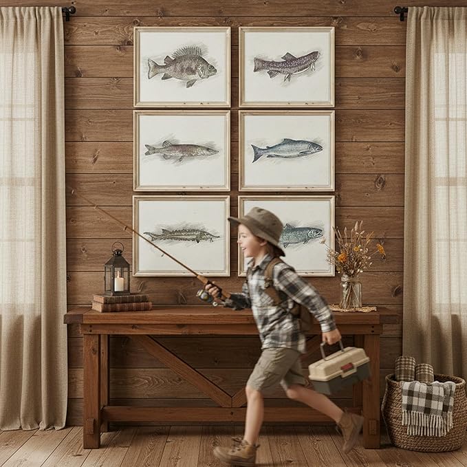 DREAM BIG PRINTABLES Fishing Decor Sketches Wall Art Prints (Set of 6) - 8x10s | Great Gift for Fishermen