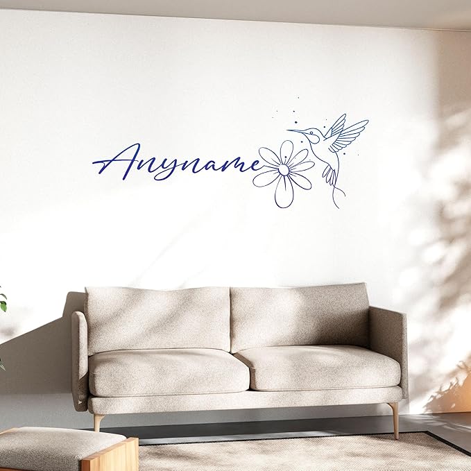 Custom Floral Mockingbird Wall Decal Personalized Birds Name Transparent DTF Vinyl Removable Nursery Wall Decals for Kids Room, Teen Bedroom, Car, Cute Home Decor Gifts