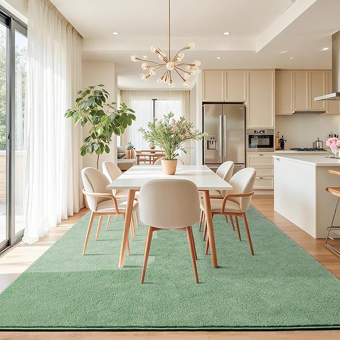 Chicrug 4x6 Minimalist Washable Area Rugs for Bedroom Living Room Classroom, Modern Soft Memory Foam Rug for Kids Nursery, Low Plie Indoor Carpet for Dorm Dining Office Bedside Room Decor, Sage Green