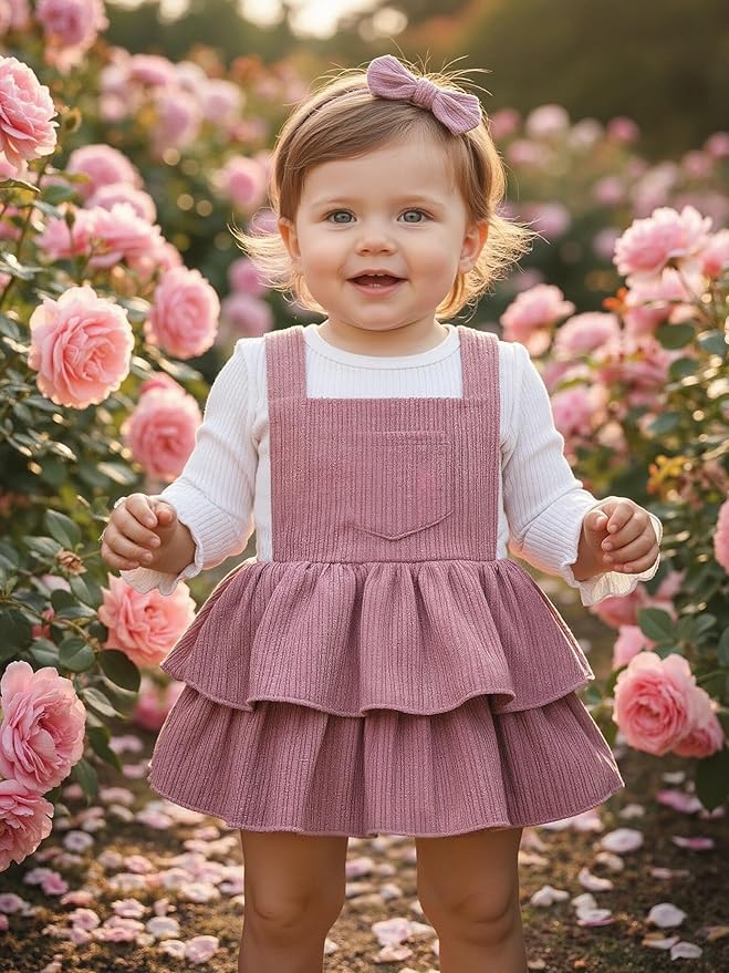 YOUNGER TREE Newborn Baby Girl Fall Winter Outfits Long Sleeve Romper Corduroy Overall Dress Infant Skirt Clothes Sets