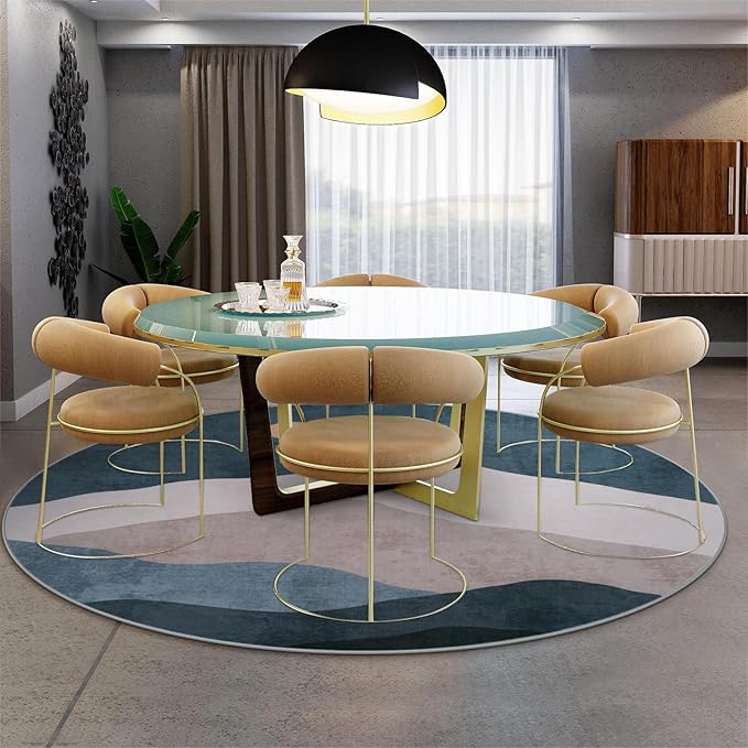 6ft Abstract Round Rugs for Bedroom,Soft Washable Non-Slip Large Circle Rug,Chic Faux Wool Mountain Low-Pile Carpets for Kidsroom/Nursery/Living Room/Classroom(Blue)