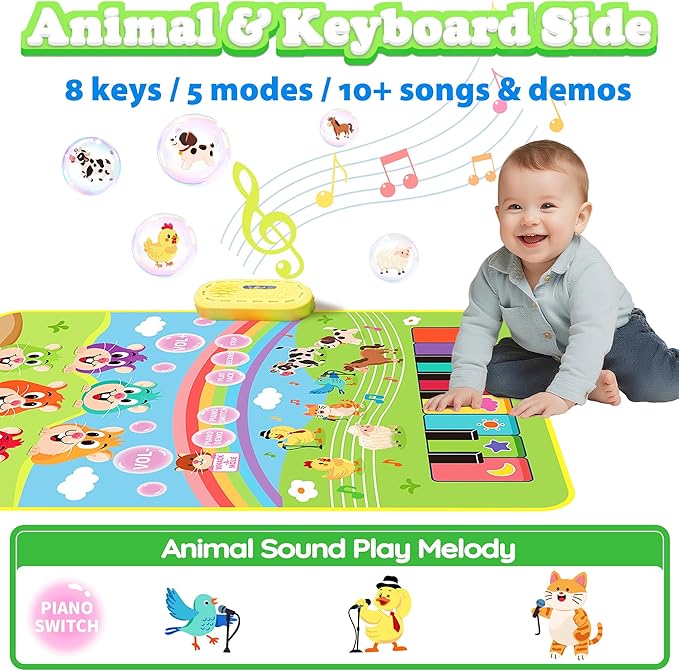 MOMUSE 3-in-1 Floor Piano Mat for Kids, Whack-a-Mole Game Music Play Mat with 30 Sound & Function Keys, Sensory Musical Toys for Baby Girls Boys Toddlers 1 2 3 4 5 6 Years Old
