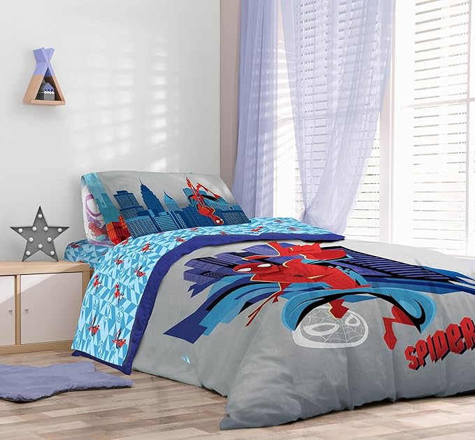 Sunny Side Up Kids Comforter Set Includes Sheets and Pillow Covers - Soft and Cozy Bed Set for Stylish Room Decor, Gray - Spiderman, 7 Piece Full Bedding