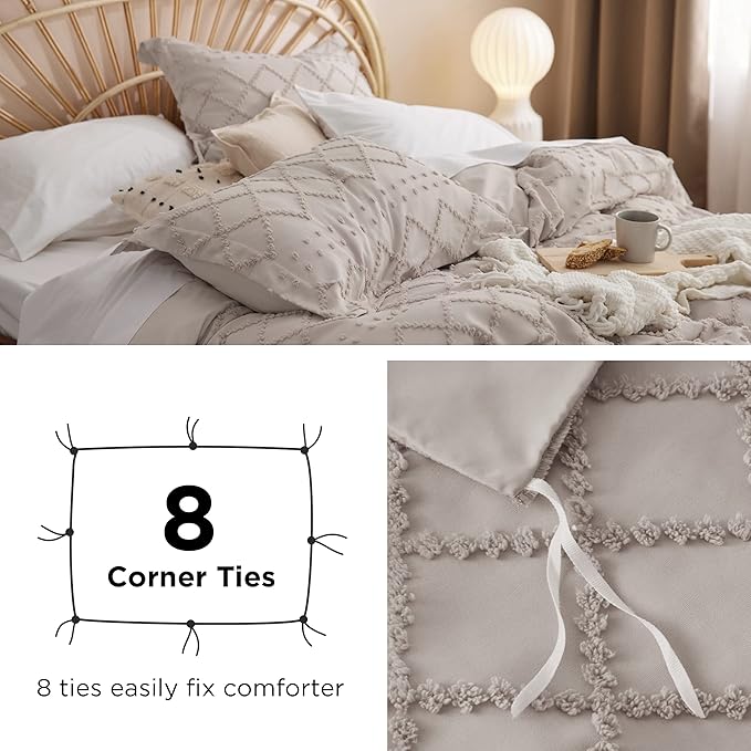 Bedsure Boho Duvet Cover King Size - Linen Breathable & Soft Boho Bedding, Machine Washable Comforter Cover for All Seasons, Includes 1 Duvet Cover 104"x90" with 2 Pillow Shams & Zipper Closure