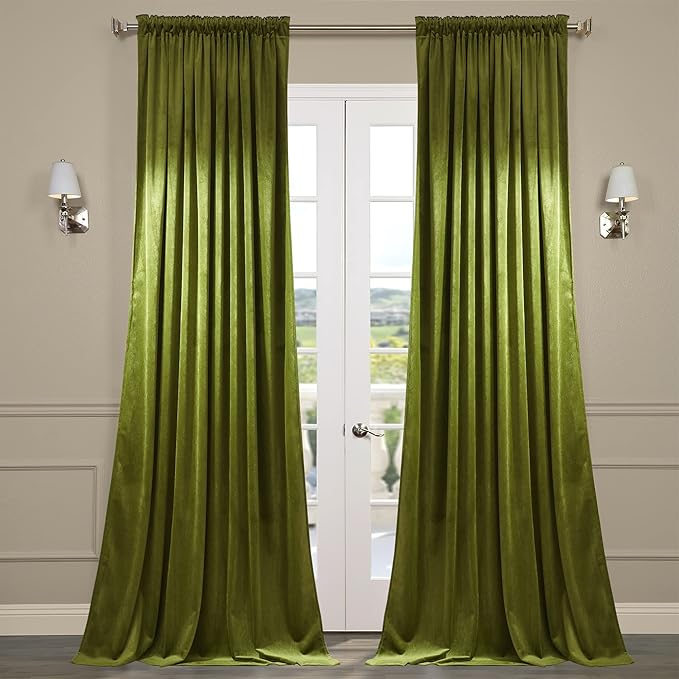 StangH Shinny Olive Green Velvet Curtain 96 inches Long - Thick Soft Drapes Thermal Insulated Luxury Curtains for Living Room/Home Office Theater, W52 x L96, 2 Panels