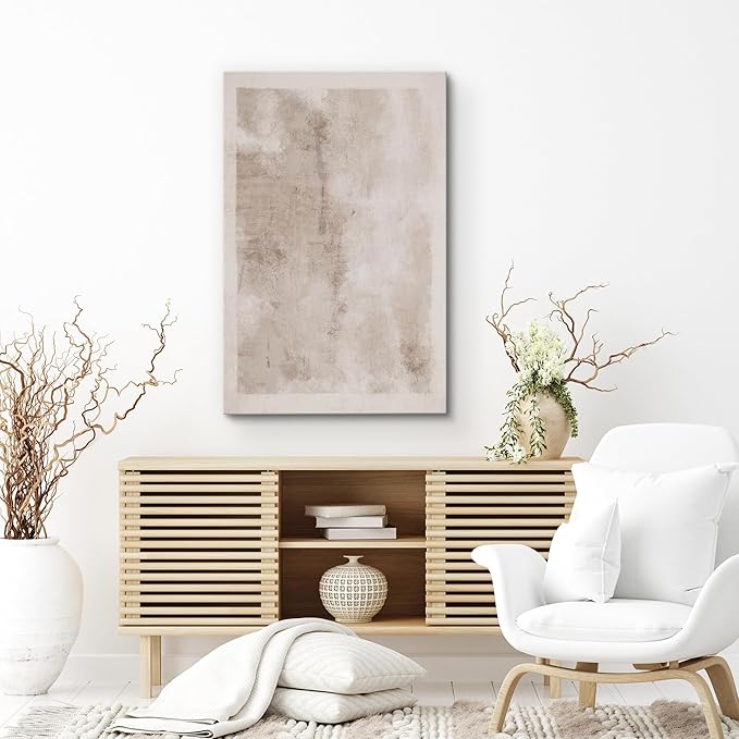 SIGNWIN Canvas Print Wall Art Faded Textured Brown & White Color Blocks Abstract Shapes Illustrations Minimalism Contemporary Nordic Decorative for Living Room, Bedroom, Office - 16"x24"