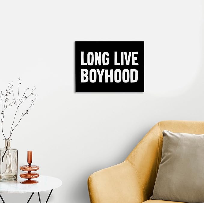 Long-Live-Boyhood Framed Canvas Wall Art Decor 14×11 inch, Black And White Words Modern Minimalist Typography Art Print Painting Artwork Home Wall Decoration For Boys Room Nursery Kids Room