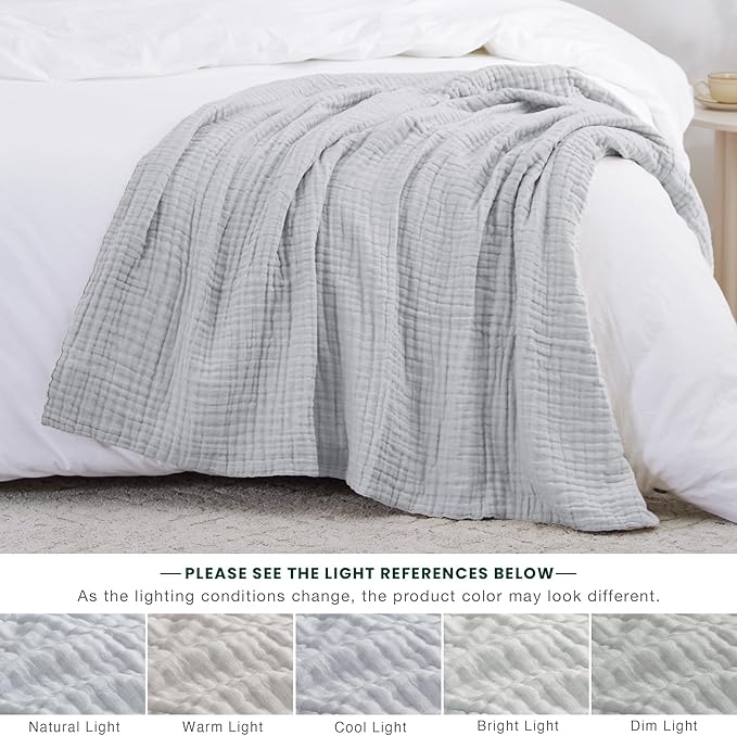 Love's cabin 6 Layer 100% Cotton Muslin Blanket, 50"x60" Throw Muslin Blanket for Couch Bed, Lightweight and Breathable Cotton Gauze for Adult, Light Grey