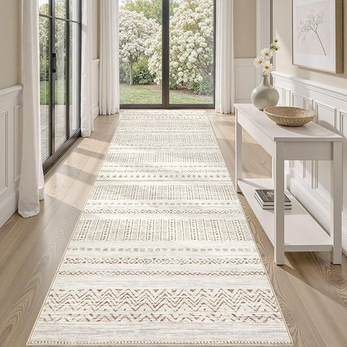 Area Rugs for Living Room Washable Living Room Rug Soft Neutral Indoor Floor Carpet Non-Slip Stain Resistant Modern Boho Rugs for Bedroom Dining Room Kids Room Nursery Office Home Brown Cream