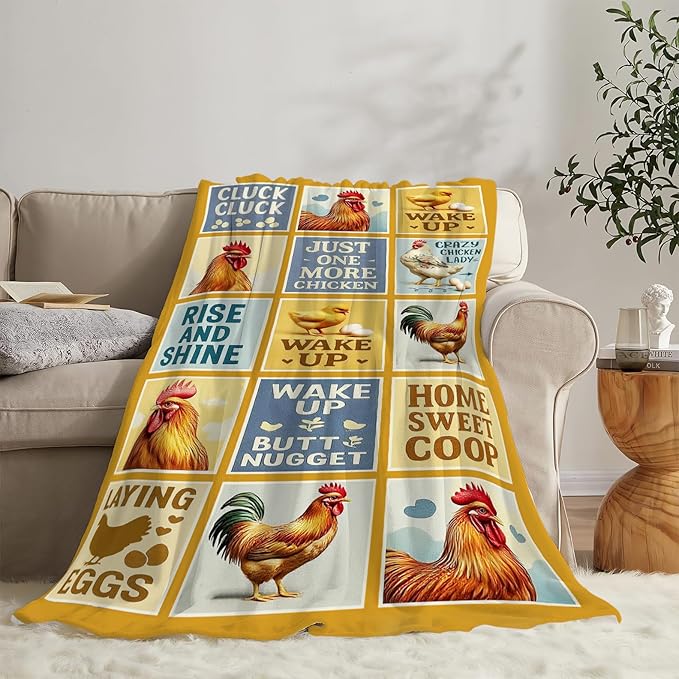 Chicken Blanket Rooster Throw Blanket Farm Animal Soft Cozy Fleece Fuzzy Stuffed Plush Flannel Gifts for Girls Women Boys Kids Adults 60"X80"