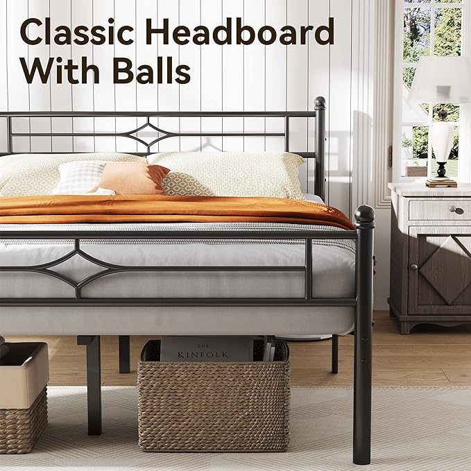 BedsPick Full Size Metal Bed Frame with Headboard and Footboard, Platform Bed Frame with Premium Steel Slats Support/12.5'' Under Bed Storage Space/No Box Spring Needed/Noise Free/Easy Assembly/Black