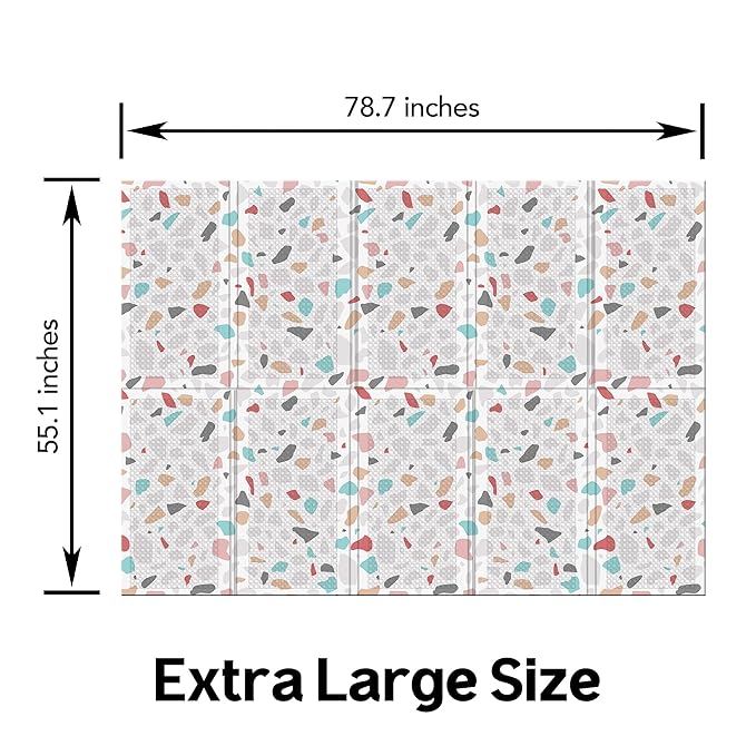 Baby Foldable Play Mat for Baby - Deco Terrazzo Floor Mats design - Perfect Tummy Time Mat & Nursery Rug - Portable Playroom Rug, Indoor/Outdoor, Waterproof, Made in Korea - Large 79" x 55"