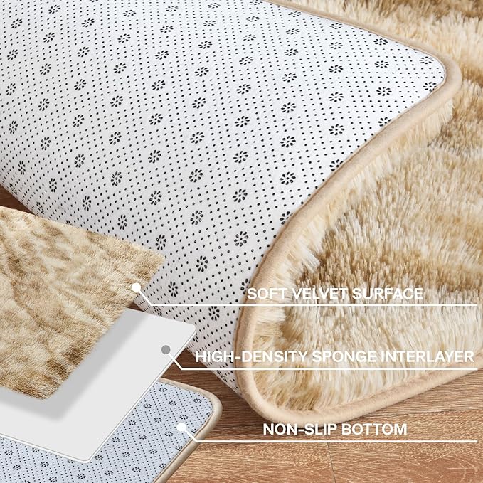 Merelax Area Rugs for Living Room Bedroom, Non-Slip Large 6x9 Feet Soft Fluffy Shaggy Bedside Rug, Indoor Floor Carpet for Kids Dorms, Nursery Rooms, Playroom, Home Decor Aesthetic, Beige/Brown