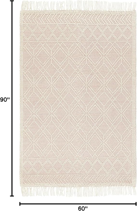 Mark&Day Wool Rugs, 5x7 Staveley Cottage Bright Pink Area Rug, Cream Pink Ivory Carpet for Living Room, Bedroom or Kitchen (5' x 7'6")