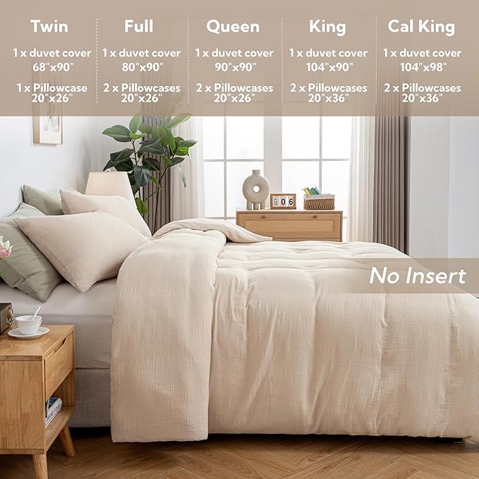 MILDLY Muslin Duvet Cover Twin - 100% Washed Cotton Linen Like Gauze Comforter Cover 2 Pieces Breathable & Lightweight for All Season