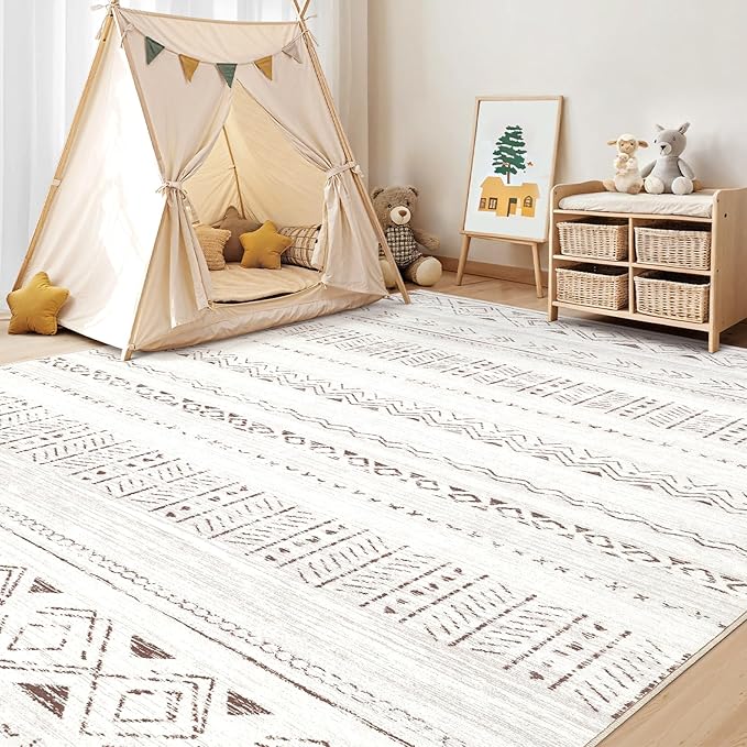 Area Rugs for Living Room Washable Living Room Rug Soft Neutral Indoor Floor Carpet Non-Slip Stain Resistant Modern Boho Rugs for Bedroom Dining Room Kids Room Nursery Office Home Brown