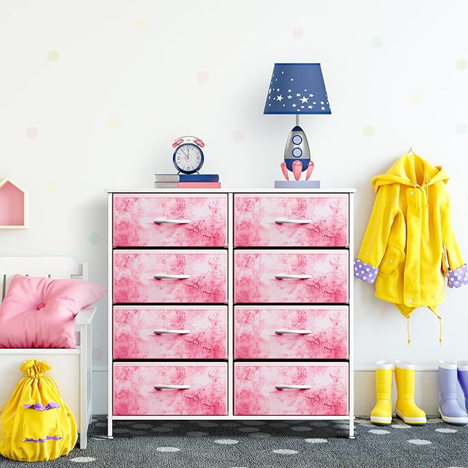 Sorbus Dresser with 8 Drawers - Furniture Storage Chest Tower Unit for Bedroom, Hallway, Closet, Office Organization - Steel Frame, Wood Top, Easy Pull Fabric Bins (8-Drawer, Pink)