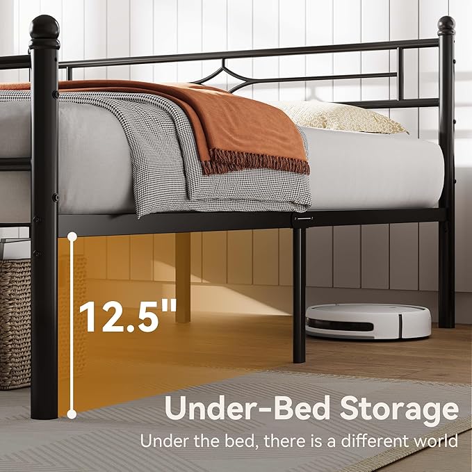 BedsPick Full Size Metal Bed Frame with Headboard and Footboard, Platform Bed Frame with Premium Steel Slats Support/12.5'' Under Bed Storage Space/No Box Spring Needed/Noise Free/Easy Assembly/Black