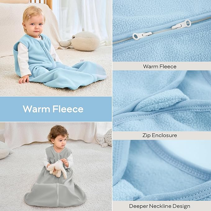 JELLYMONI Fleece Baby Sleep Sack 12-18 Months, 2 Pack 1.5 TOG Baby Wearable Blanket Winter Infant Sleeping sack with 2-Way Zipper, Warm Toddler Sleep Sack