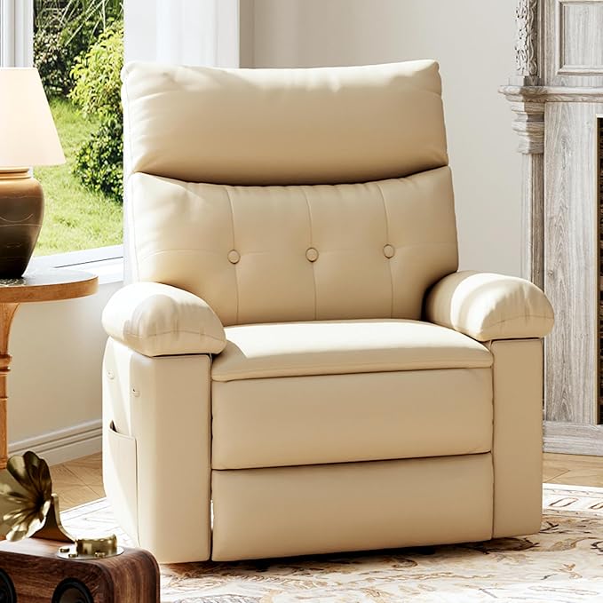 GarveeHome Recliner Chair - PU Leather Manual Recliner for Adults, Lazy Chair with 1.5X Sponge Comfort Arm and Back for Living Room, Bedroom