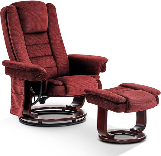 MCombo Swivel Recliner with Ottoman Chair, TV Chair Sets with Vibration Massage, for Small Space Living Room Bedroom 9096 9099 (Textile, Burgundy)
