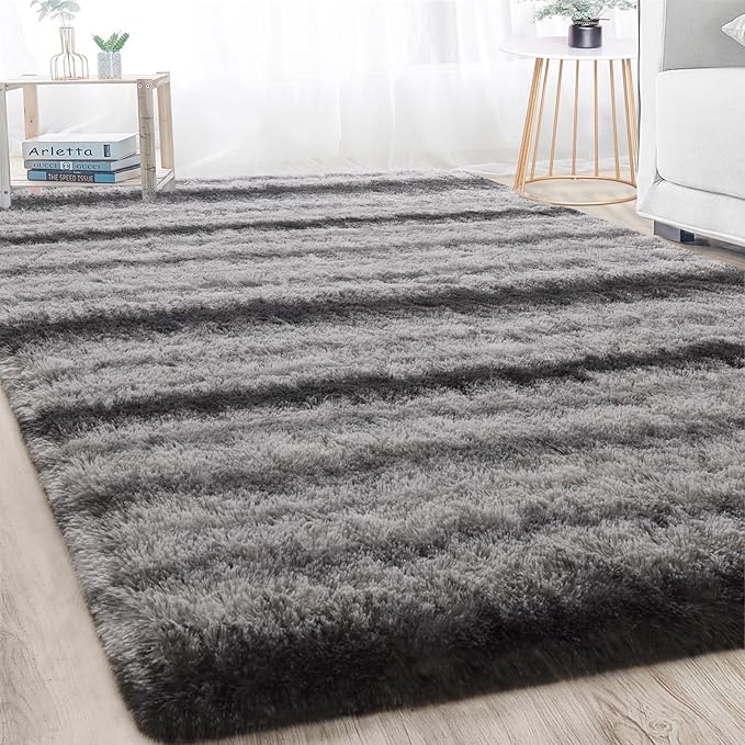 Meralax Grey Rugs for Living Room Bedroom, 5x8 Large Soft Fluffy Shaggy Gray Bedside Rug, Machine Washable Indoor Floor Carpet for Kids Girls Boys, Dorms, Nursery Rooms, Home Decor Aesthetic