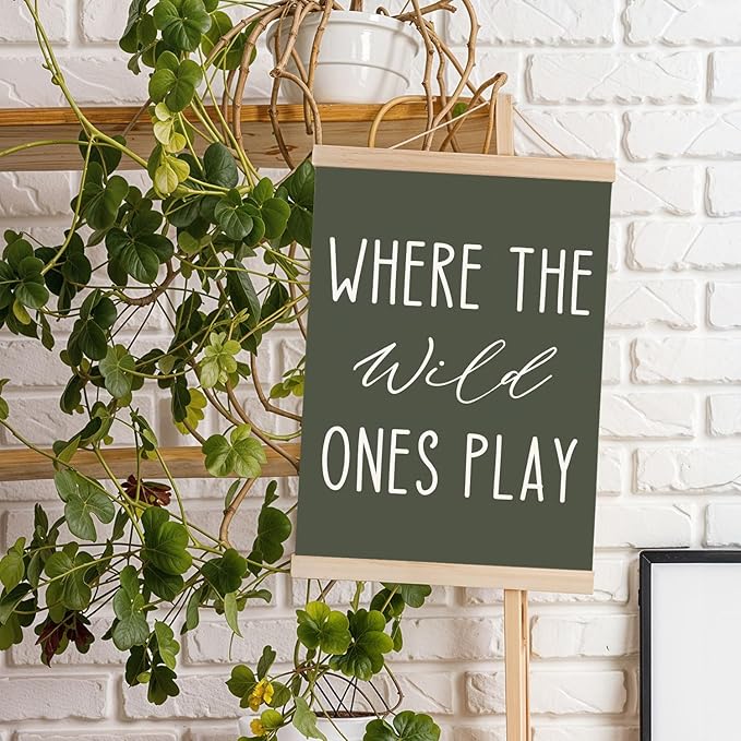 DNEULYR Green Nursery Wall Art Poster, Kids Playroom Wall Decor, Where the Wild Ones Play Poster Hanger Frame for Toddler Kids Room Bedroom Nursery Playroom, 12x16 Inches