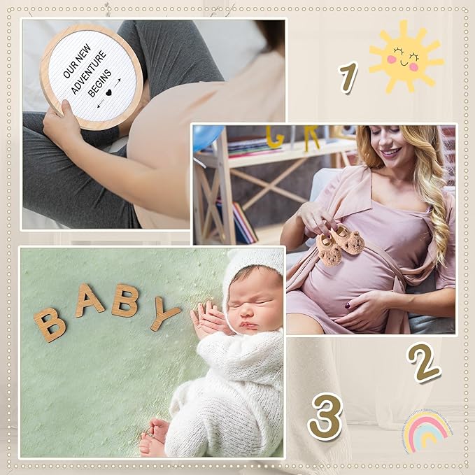8 Pcs Pregnancy Announcement Set Pregnancy Reveal Ideas Include Felt Letter Round Board Kit Baby Bodysuit Booties Wood Blocks Wooden Signs for Coming Soon Baby Announcement(White)