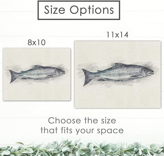 DREAM BIG PRINTABLES Fishing Decor Sketches Wall Art Prints (Set of 6) - 8x10s | Great Gift for Fishermen