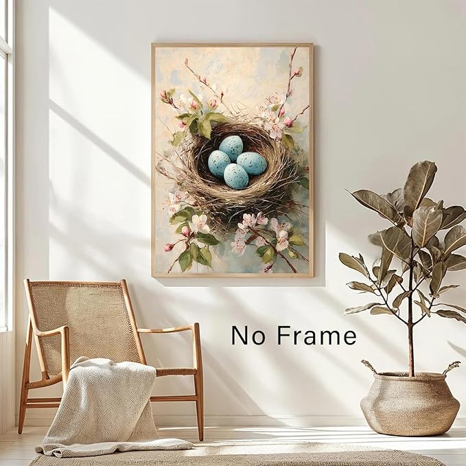 Vintage Bird's Nest Wall Art Pink Flower Painting Spring Bird Prints Watercolor Wildflower Prints Watercolor Botanical Poster Abstract Animal Picture Abstract Bird Egg Poster 16x24inch Frameless