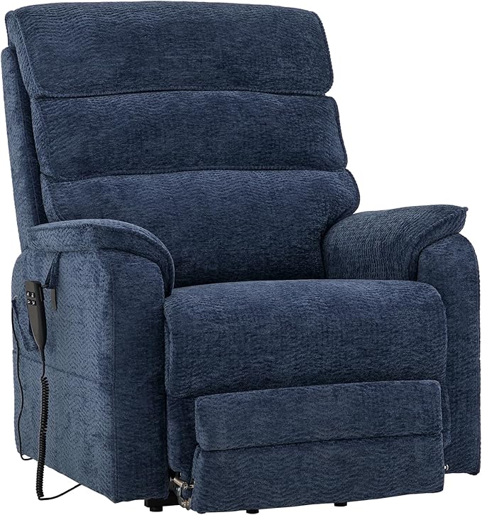 DYNOX 400 LBS Big Tall Man Large-Wide Power Dual Motor Lift Recliners Chairs for Elderly, Lay Flat Lift Chair with Infinite Positions, Heat & Massage, Extended Footrest (9298L,Chenille,Blue)