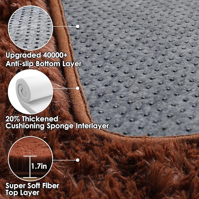 ONASAR Brown Rugs for Living Room Bedroom, 5x8 Washable Fluffy Bedside Area Rug, Soft Plush Shaggy Indoor Floor Carpet for Nursery Kids Girls Boys Teen Dorm Home Office Decor Aesthetic